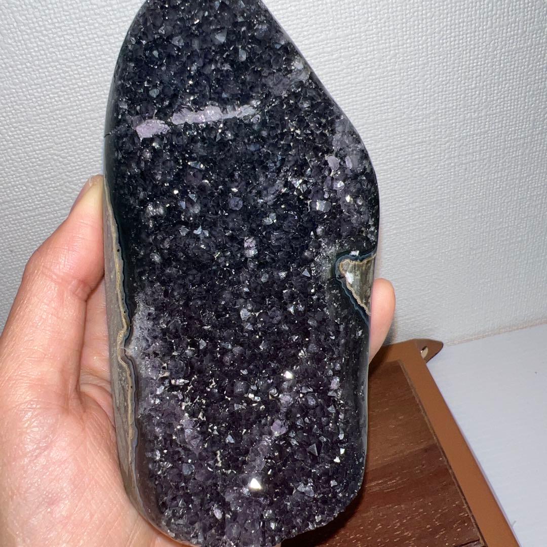 向江大樹　アメジストドーム　原石　浄化置物 木製台座付き600g2点