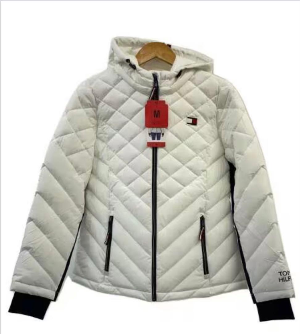   ホワイト ダウンジャケット M MONCLER (モンクレール) アームライン フード フルジップ ダウン