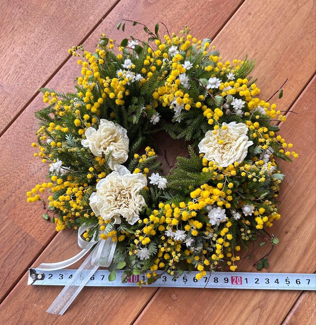 ミモザ ラナンキュラス ナチュラル ドライフラワー リース 約24cm