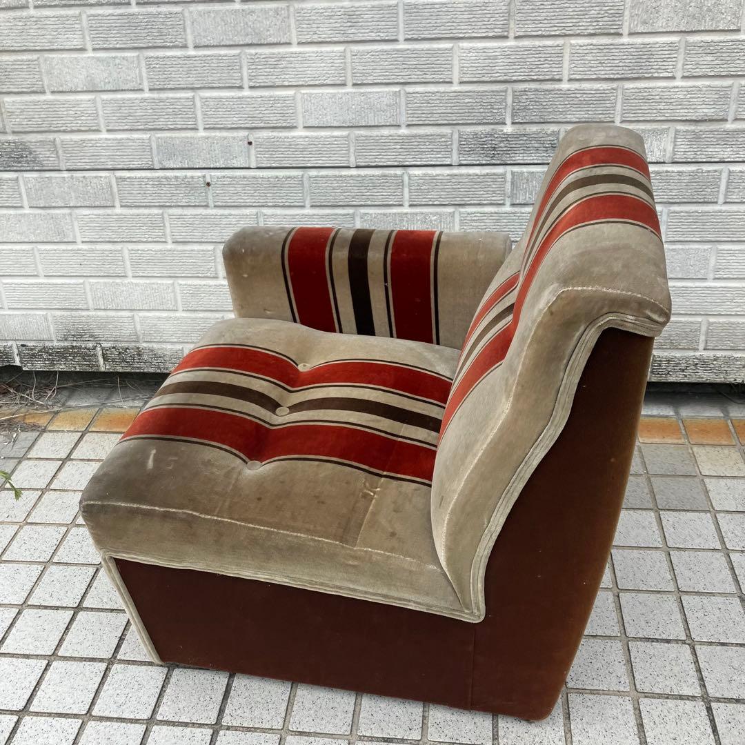 昭和レトロ ベロアストライプソファー 1人掛けソファー アームチェア