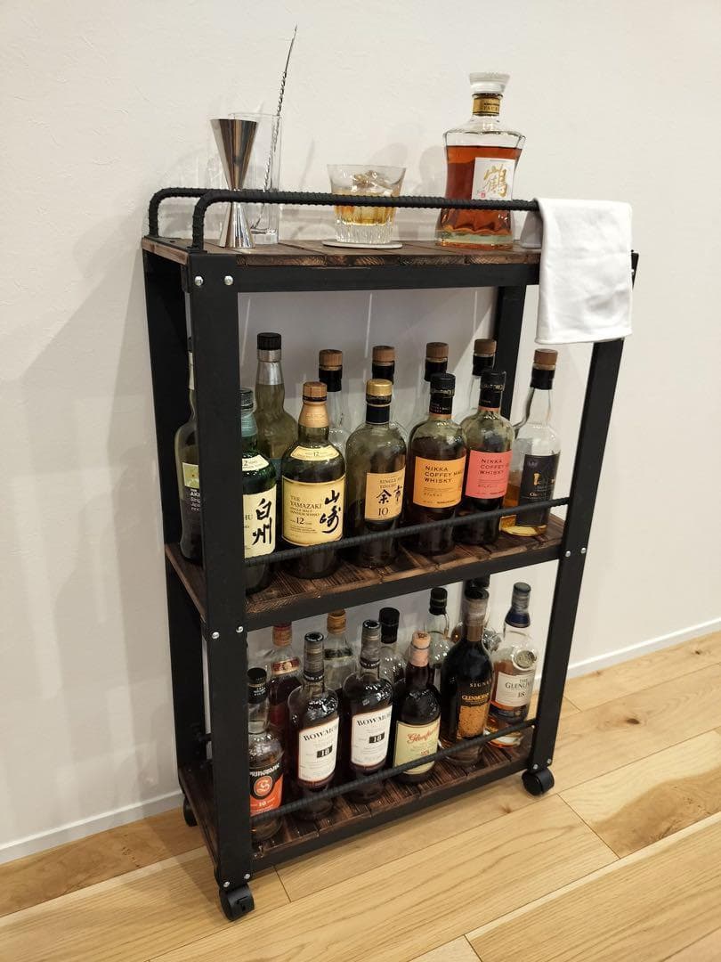 ウイスキーラック　サイドバーワゴンタイプ　男前インテリア　119 ウィスキーラック ワゴンタイプ 男前インテリア 棚 インダストリアル