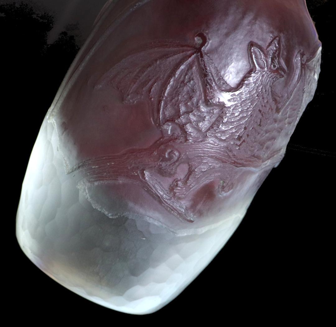 エミール・ガレ 貴重!! 蝙蝠・芥子文花瓶 暗闇 マルトレ紋 コウモリ