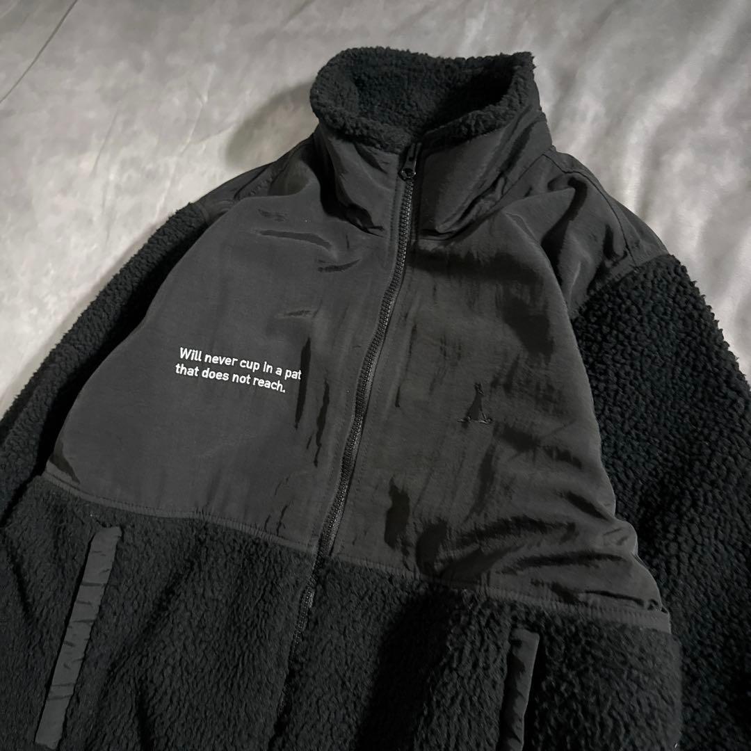 FR2 GOLF ボアフリース 刺繍ロゴ バックプリント 切替 黒 ゴルフフェア