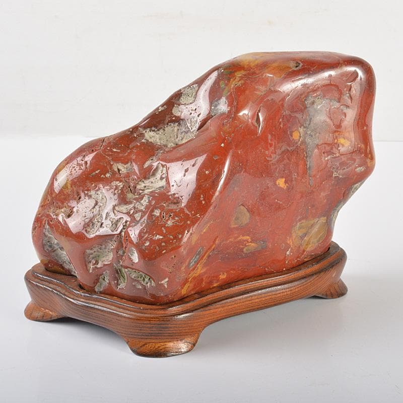 天然石 鑑賞石 佐渡赤玉石 赤石 置物 重さ約2.3㎏ 唐木台付 V R6490