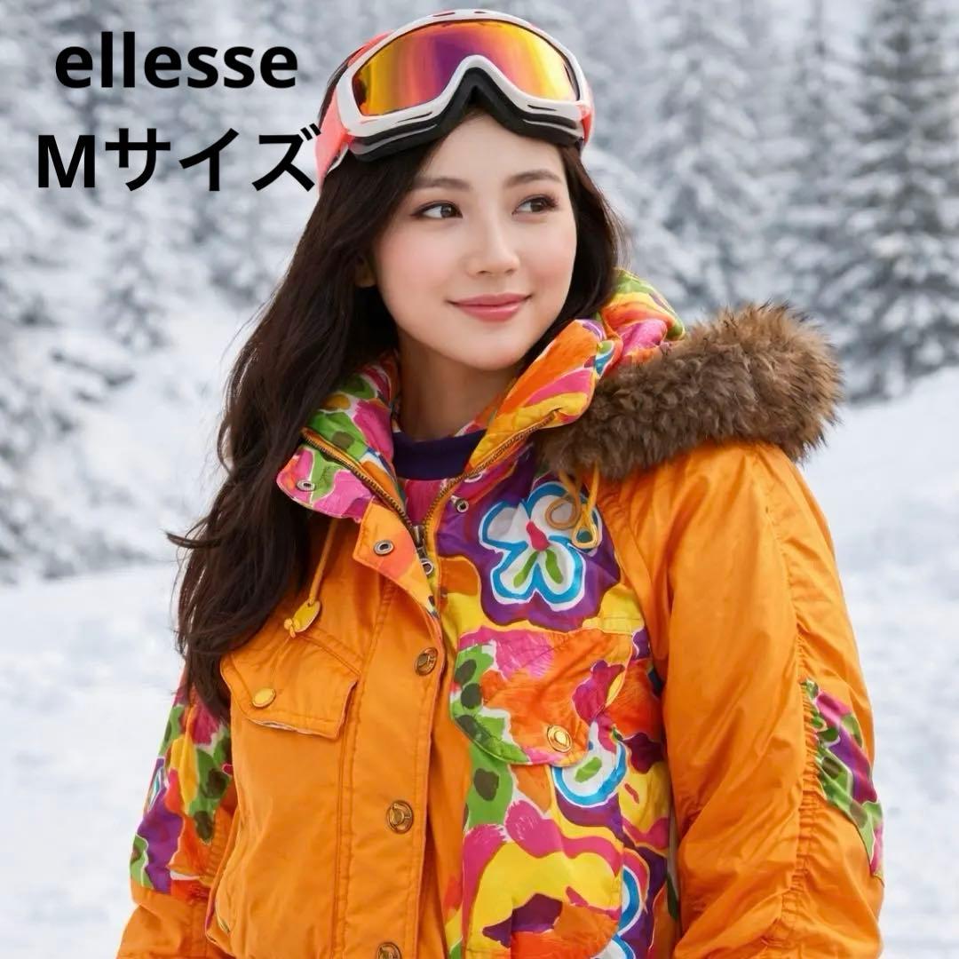 美品】ellesse 花柄 オレンジ ジャケット スキーウェア スノボー