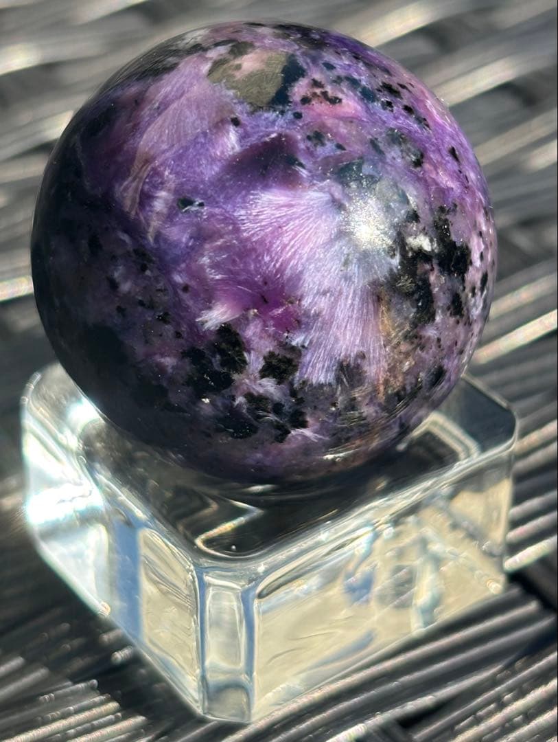 【天然石】スフィア　チャロアイト⑦ 一点物】チャロアイト スフィア（丸玉）42mm 天然石置物 コレクション