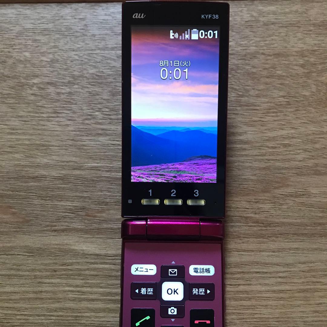 正常動作確認済】au かんたんケータイ KYF38 ワインレッド ガラケー