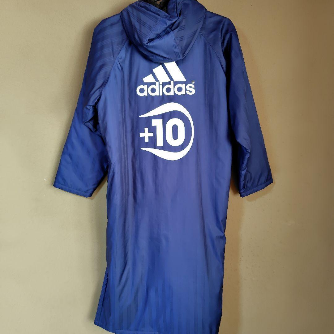 adidas フード付きベンチコート +10　ボア裏生地 紺　Lサイズ adidas（アディダス） ベンチコート アウター 長袖 フード ジップ