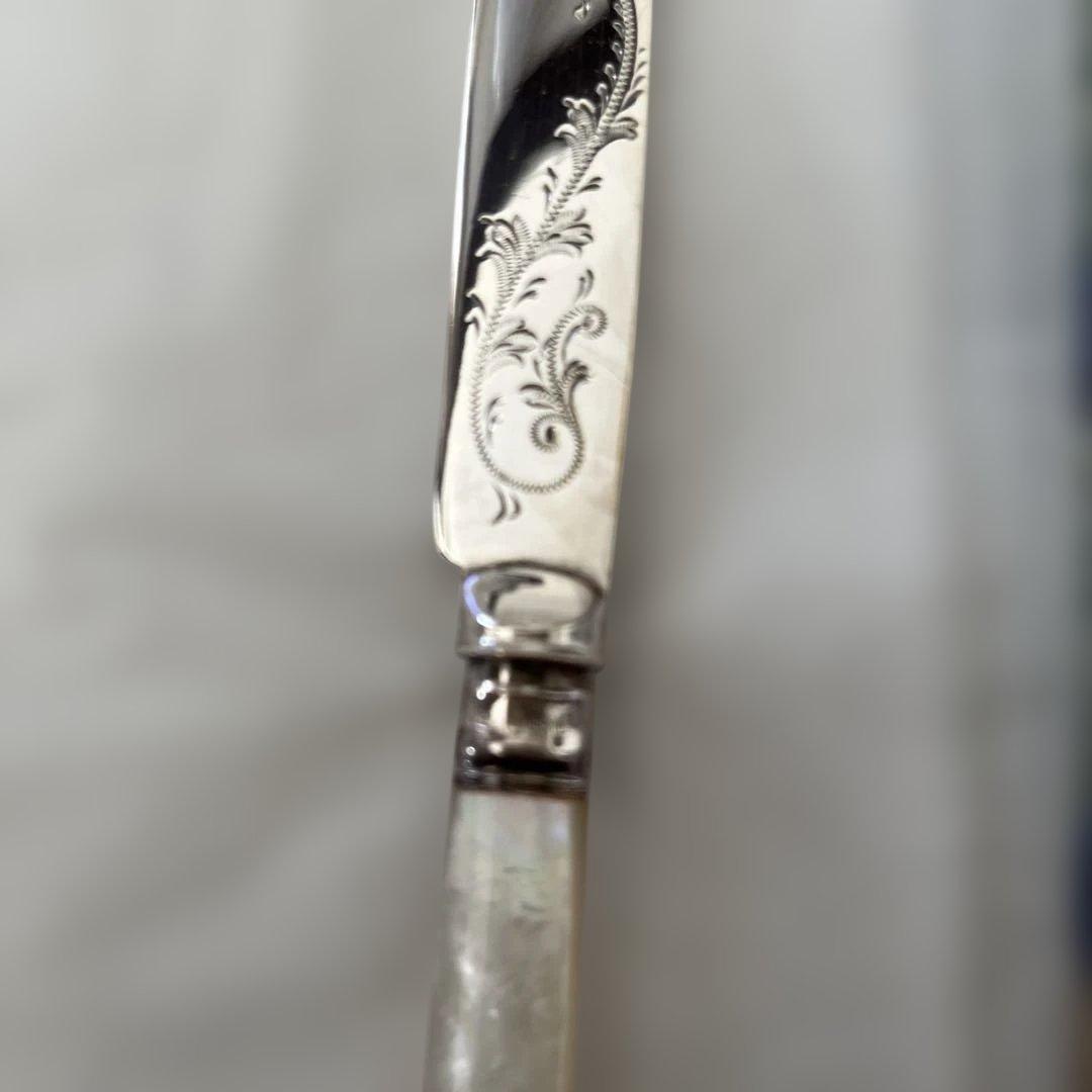 白蝶貝 / 純銀継手】507gビクトリアン デザートナイフ＆フォーク12本