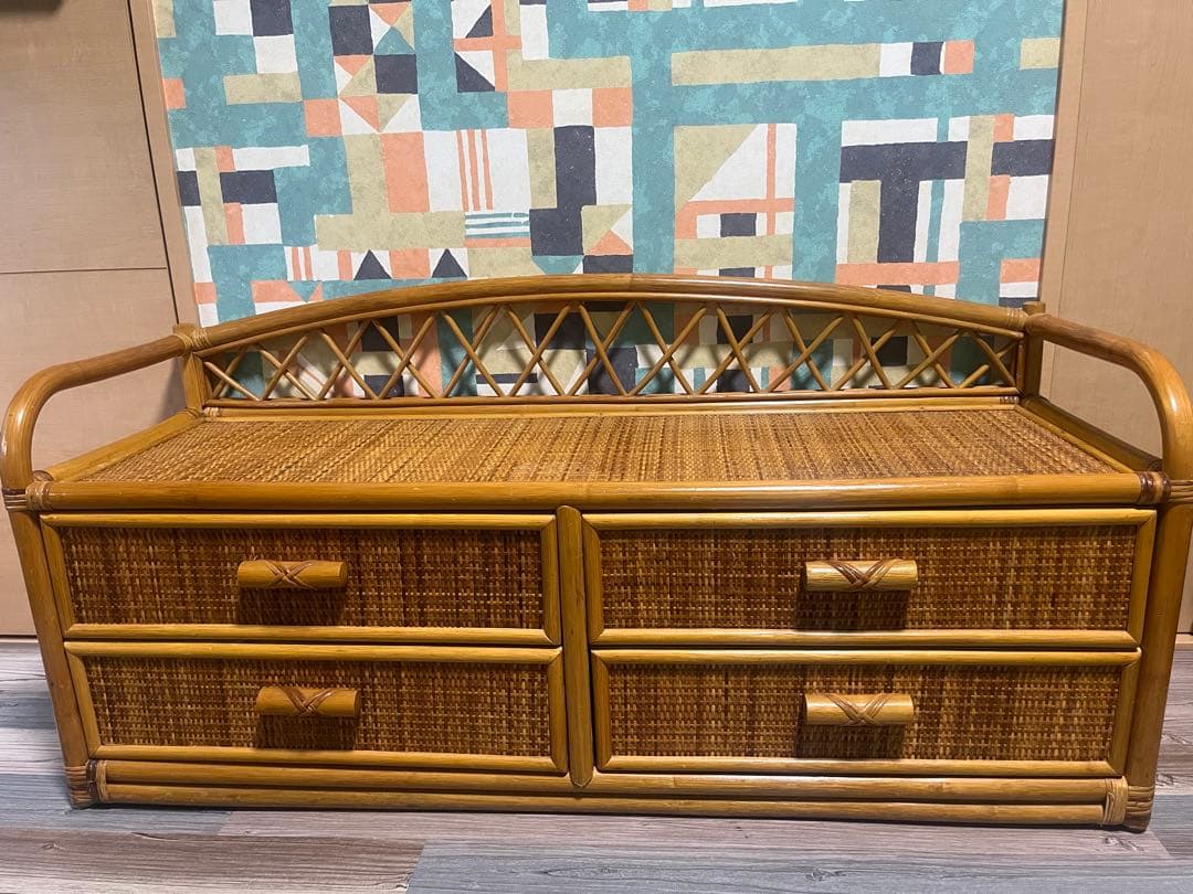 値下げ❗️ラタン　籐　チェスト 楽天市場】籐 チェスト 4段6杯 エスニック風 チーク材フレーム 幅80cm