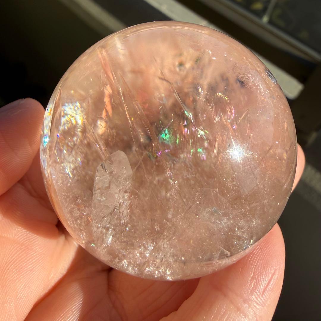 ピンクアゼツライト スフィア 虹入り 台座付き ピンククォーツ 49.6mm