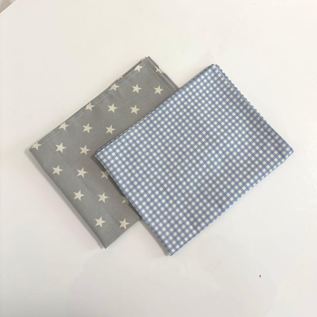 Y。さま ランチョンマット40✖️50 くすみブルーチェック グレー×星