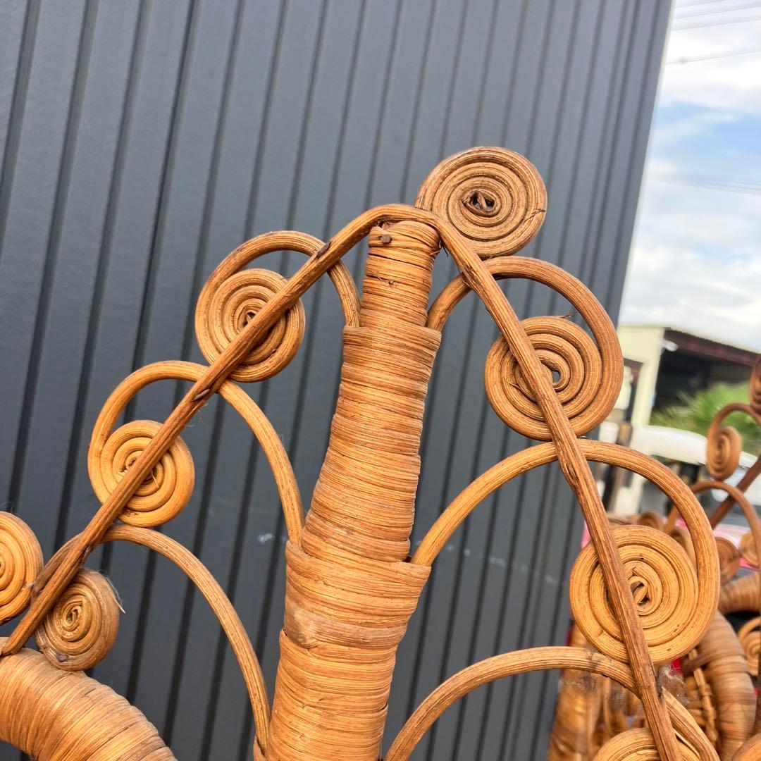 昭和レトロ エスニック 4連 装飾ラタンパーテーション 間仕切り