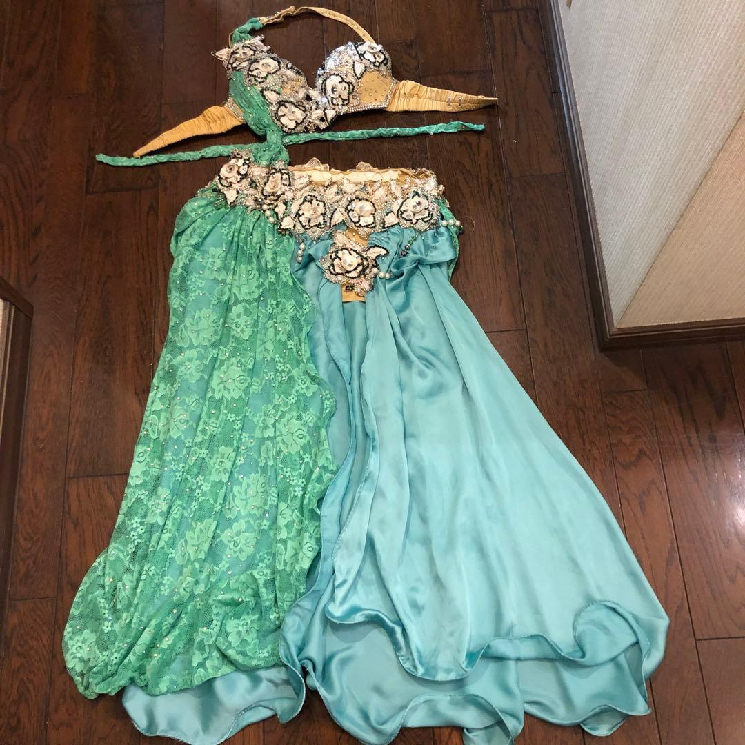 みんみ　再お値下げベリーダンスオリエンタル衣装 ペパーミントグリーン ベリーダンス衣装 ミントグリーン (XL) CT0433 オリエンタル