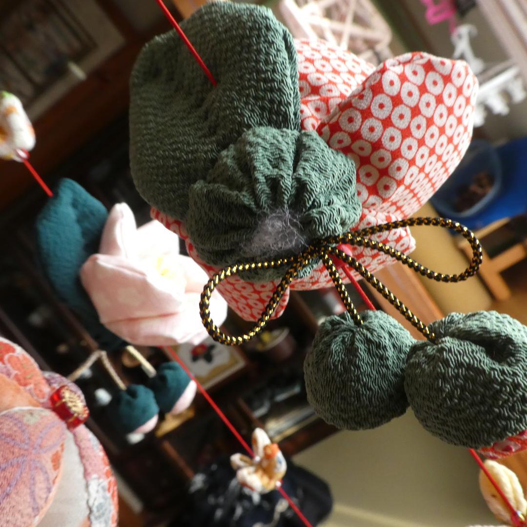 古布 正絹 吊るし椿 錦紗縮緬 ピンク 桃色 疋田模様 さげもん