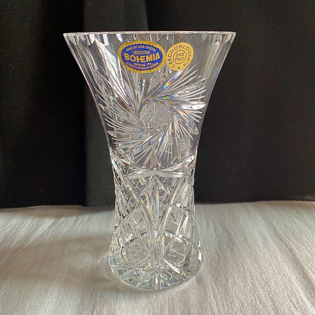 ボヘミアンガラス クリスタル 花瓶 フラワーベース 20㎝ 未使用品