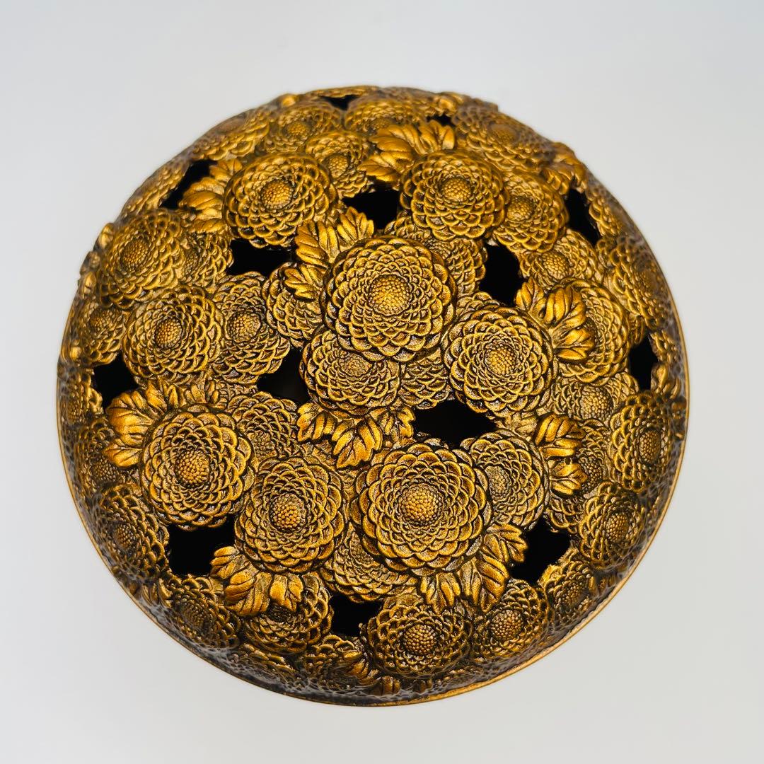 希少】万菊香炉 高岡銅器 佐野宏采 香炉 骨董品 菊尽紋 透蓋 置物工芸
