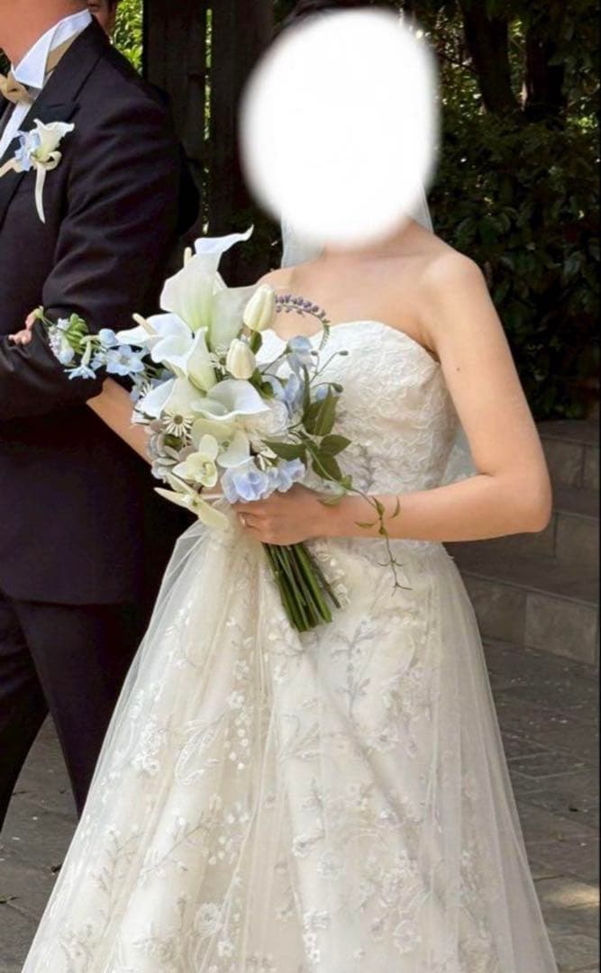 ウエディング アームブーケ ホワイト ブルー ブートニア付き - メルカリ