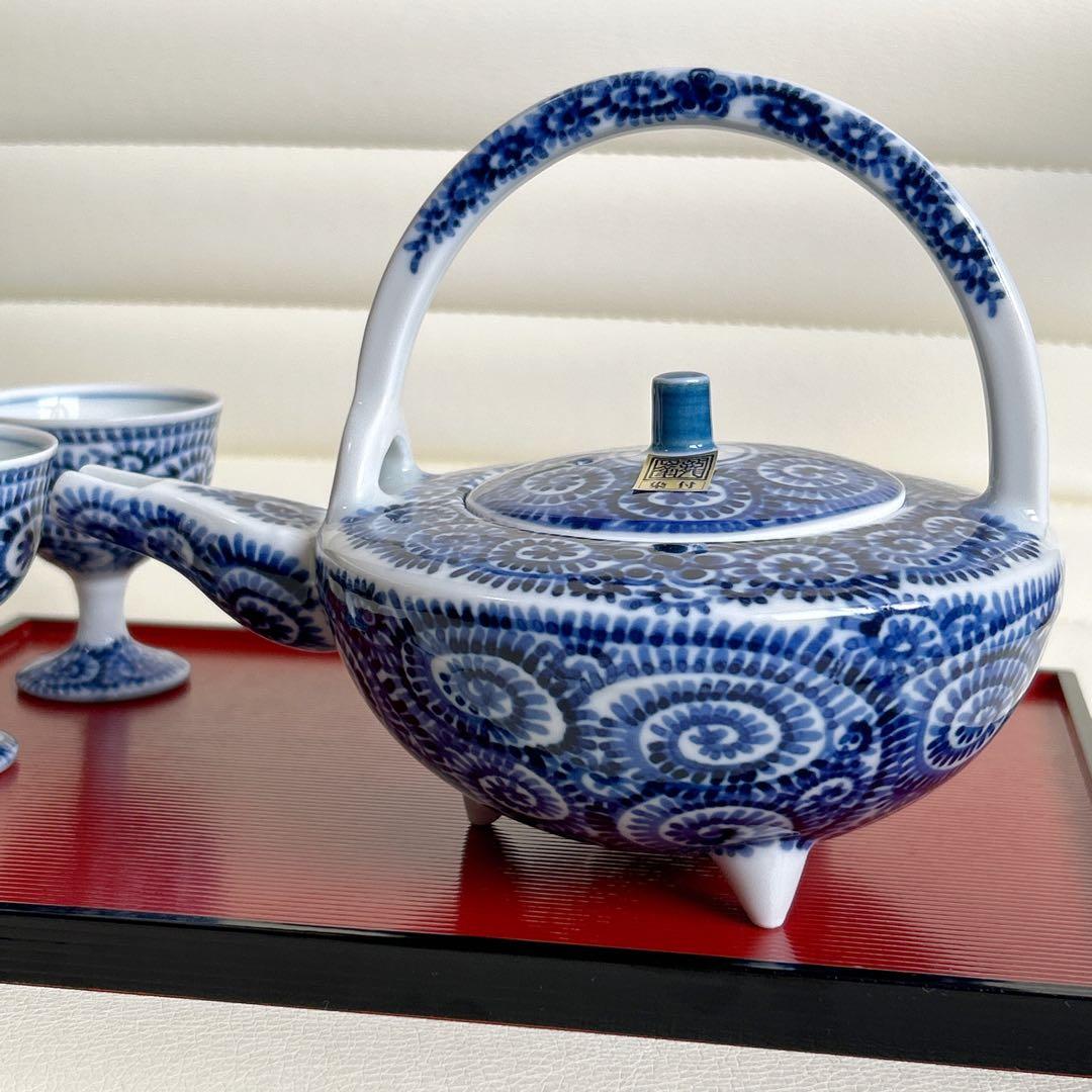 有田焼 龍峰窯 染付蛸唐草 冷酒セット 酒器セット 酒急須 お猪口 古