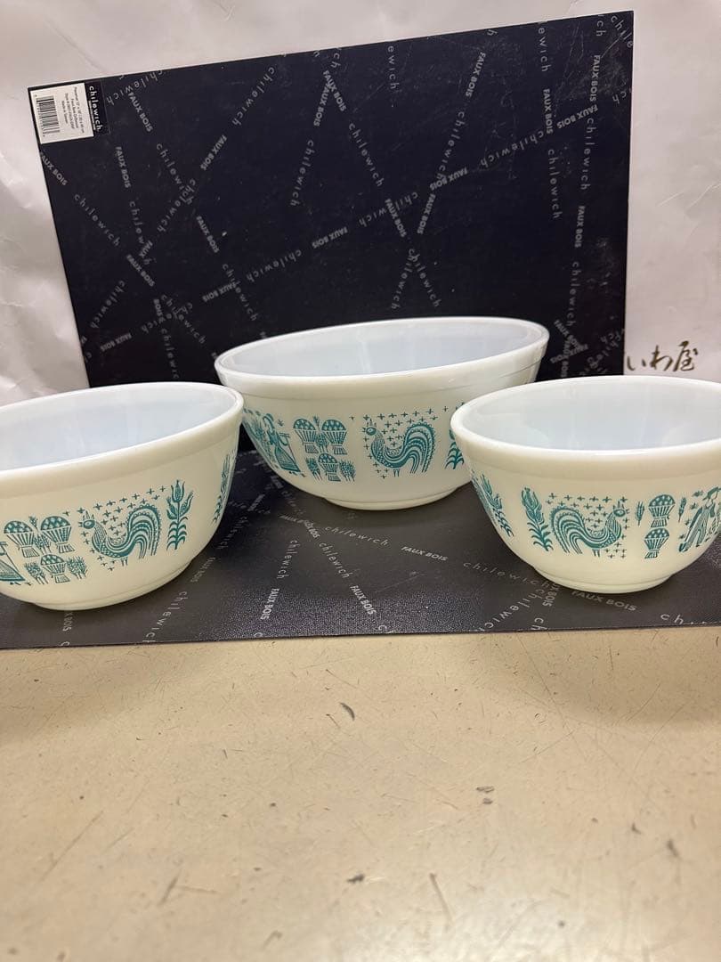 USA製 オールドパイレックス バタープリント ミキシング ボウル 3点