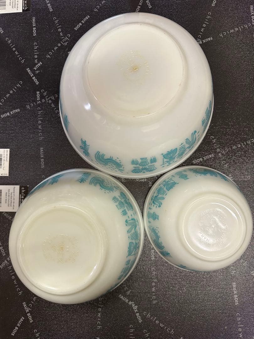 USA製 オールドパイレックス バタープリント ミキシング ボウル 3点