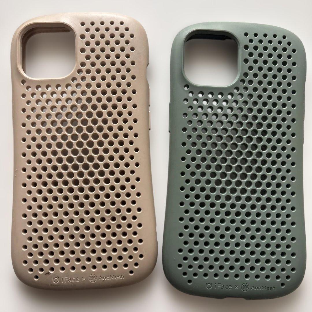 iPhone14 ケース iface AndMeshコラボ ベージュ・グリーン - メルカリ