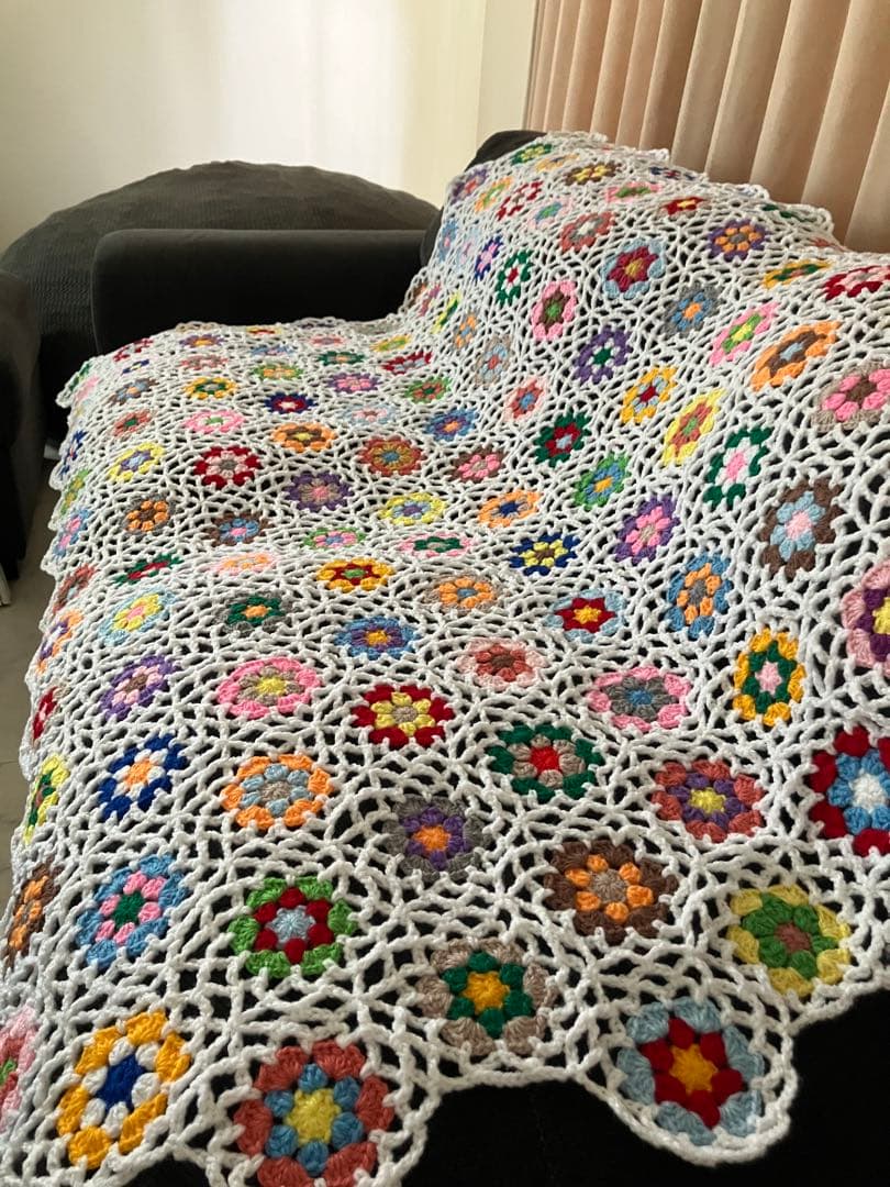 ソファーカバー ベッドカバー 大判ブランケット マルチカバー 手編み