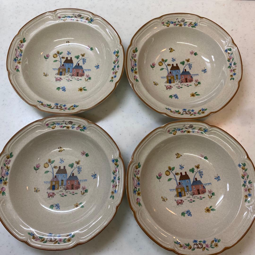 ヤマカハートランド アメリカンカントリー 花と家のイラストお皿 4枚