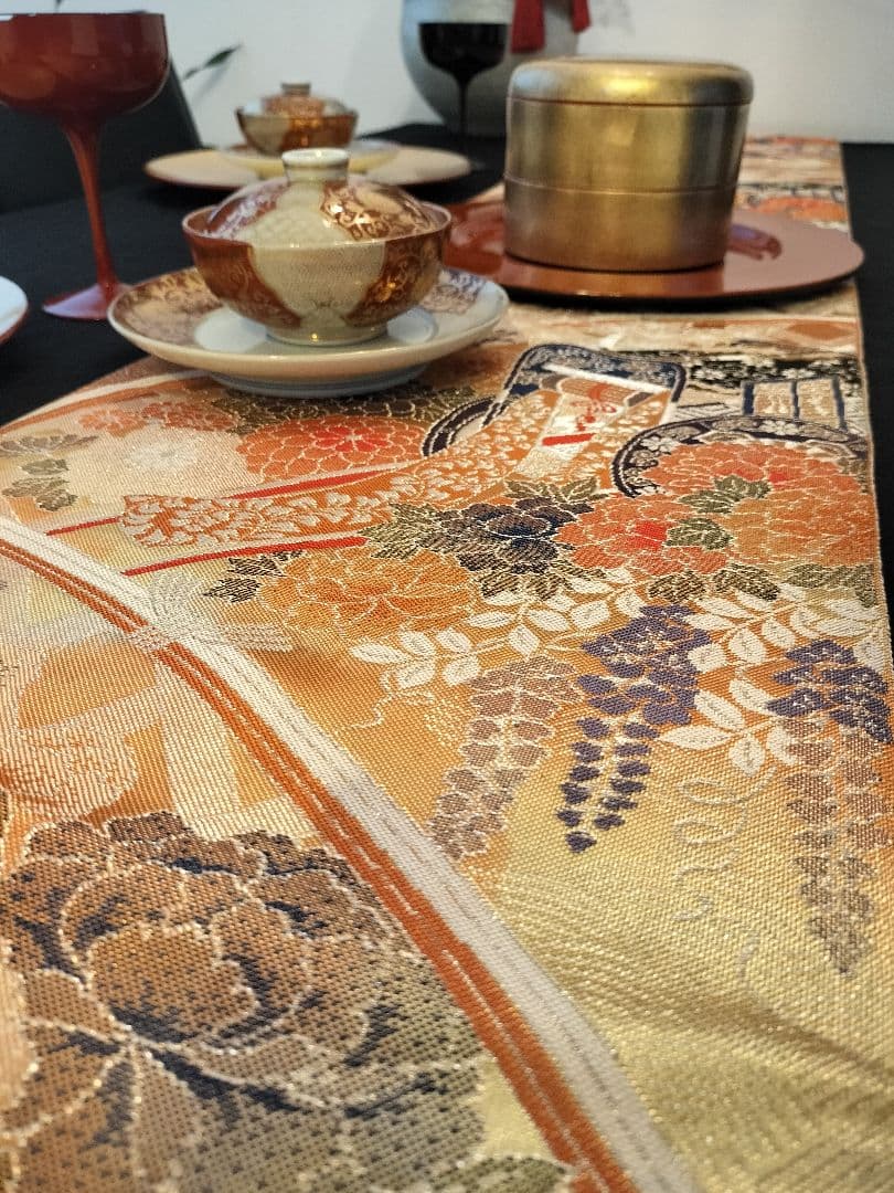 A922☆逸品‼️ 全通帯‼️ひな祭り‼️袋帯正絹テーブルランナー2m17cm