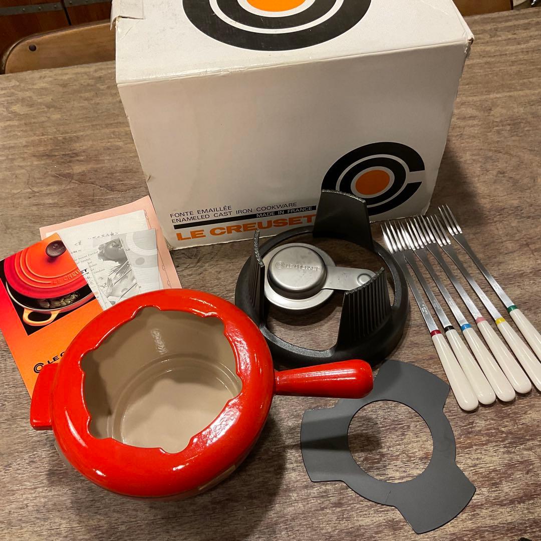 美品！ル・クルーゼ フォンデュ・セット琺瑯 鋳物 0.7L 片手鍋 20cm