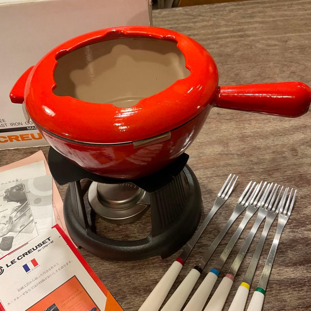 美品！ル・クルーゼ フォンデュ・セット琺瑯 鋳物 0.7L 片手鍋 20cm