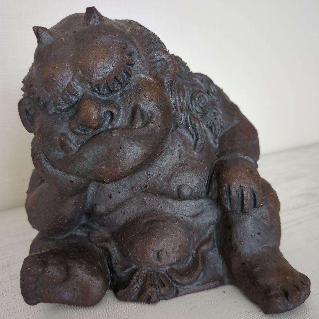 村秀鬼瓦工房】鬼もひるね 金棒 鬼の置物 安田瓦 装飾瓦 新潟県 工芸品