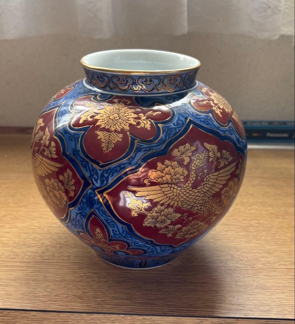 有田焼 勝山作 手描き 骨董品 金襴手 鳳凰文 花瓶 インテリア 限定品