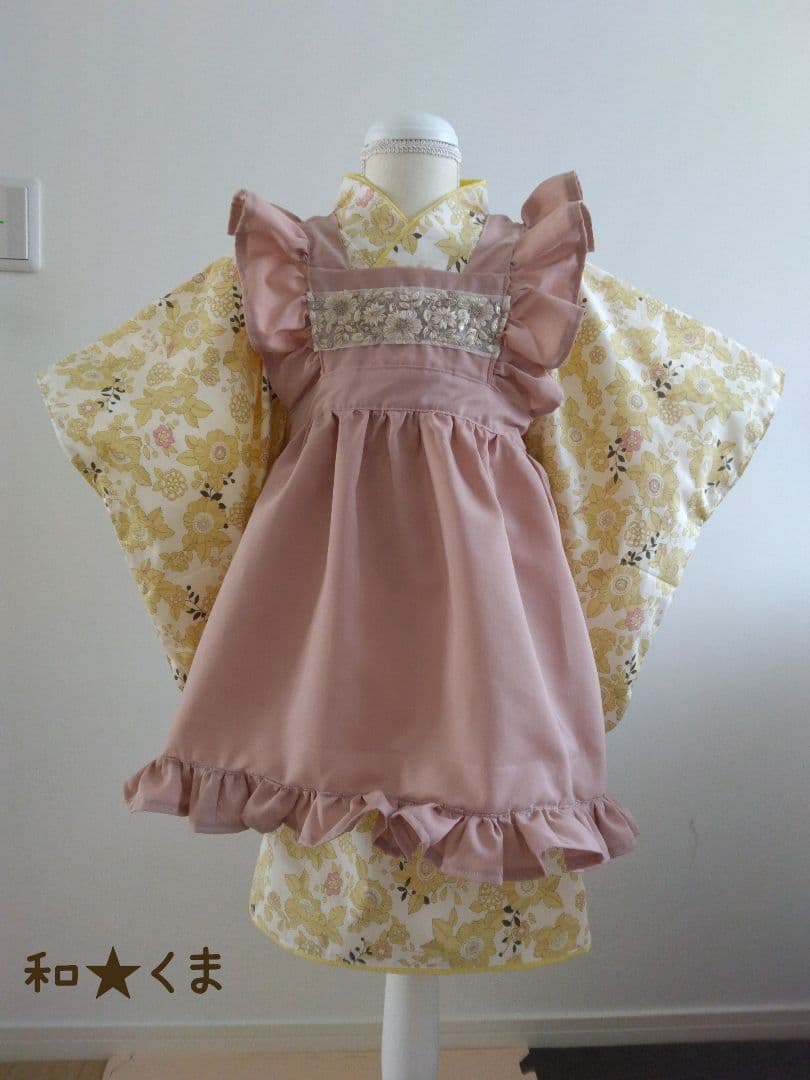 被布エプロン　スモーキーピンク 楽天市場】【レンタル】七五三 3歳 女の子 被布 エプロン 着物