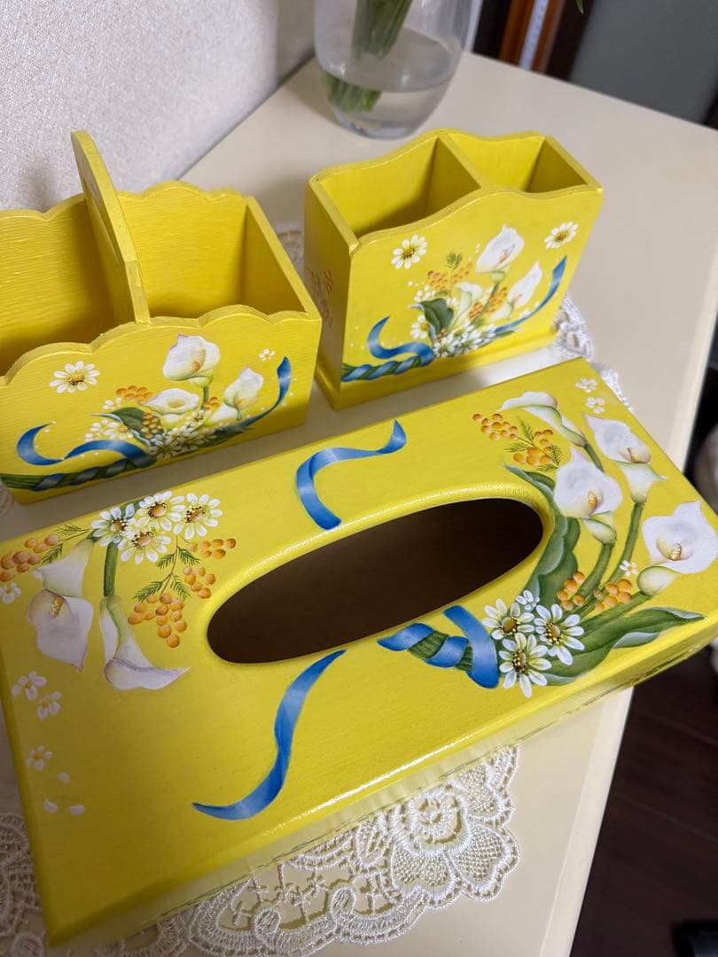 トールペイント作品 カラー柄 ティッシュボックス他 4点セット