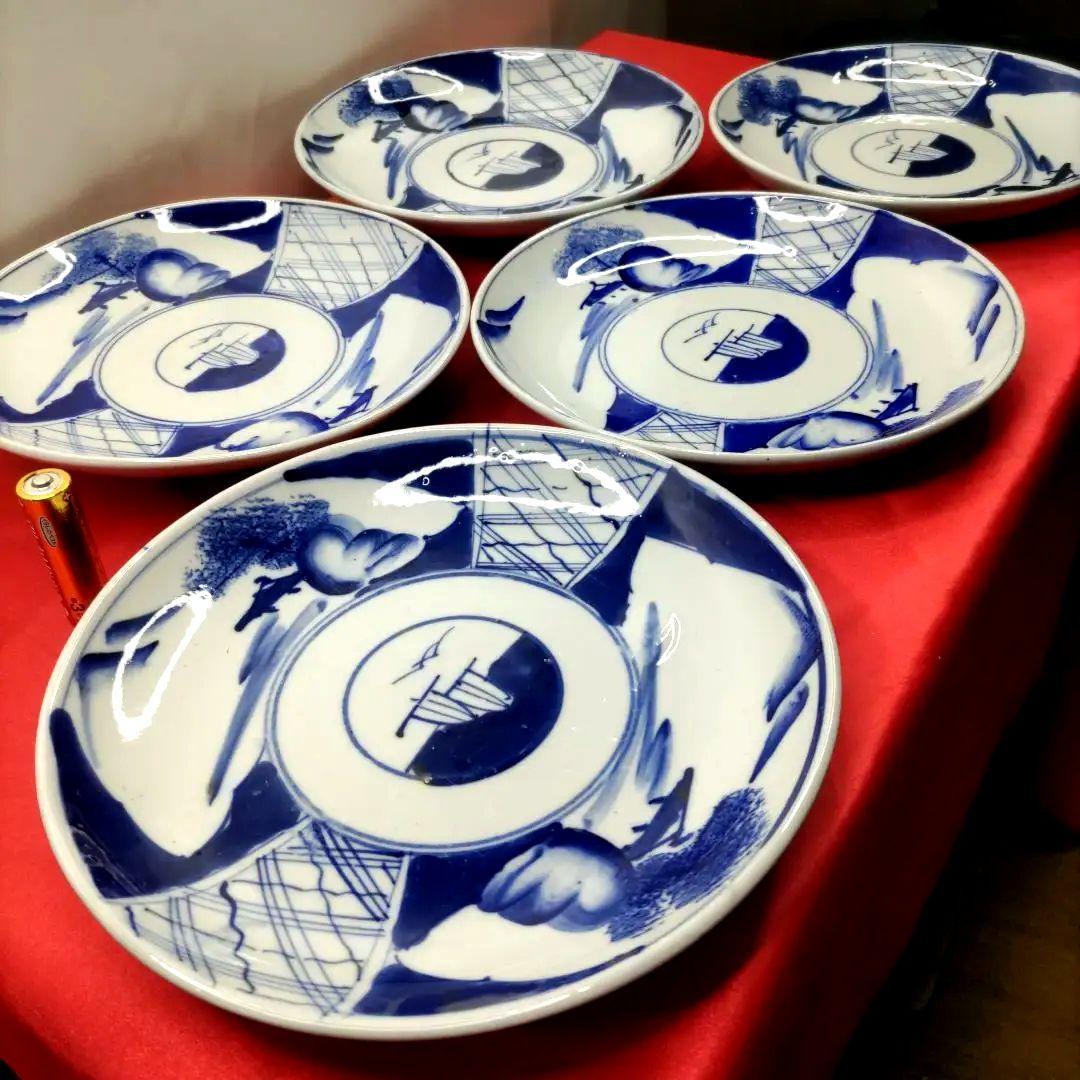 有田焼 伊万里焼 古伊万里 山水画 小皿 中皿 平皿 6寸皿5客セット ③