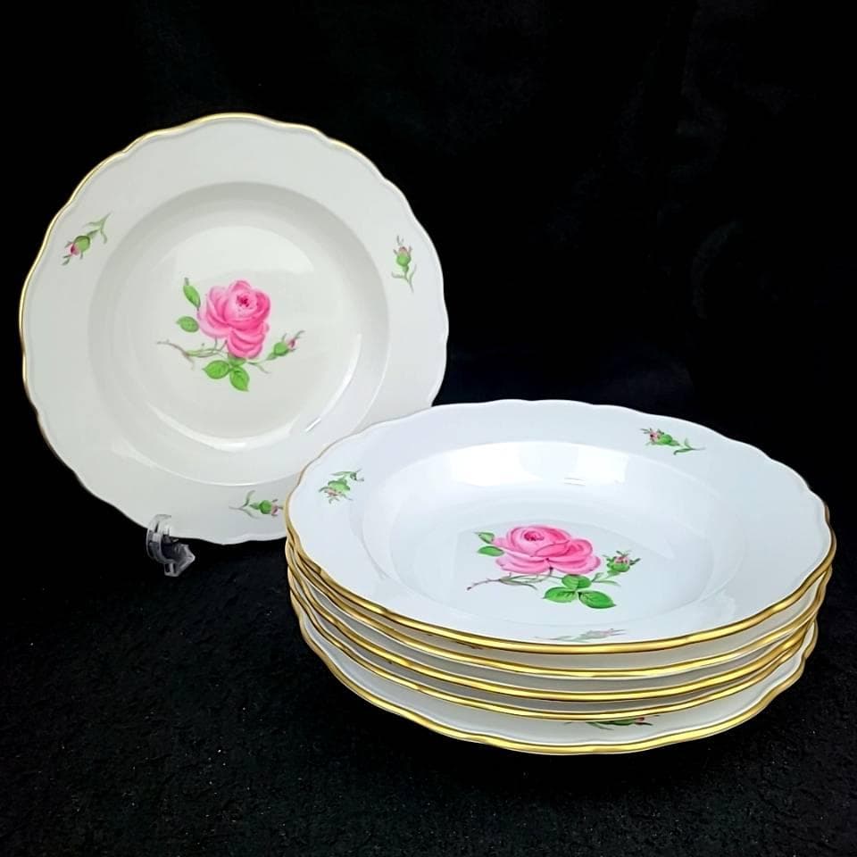 良品＊マイセン ピンクローズ モスローズ ディーププレート 深皿 6枚