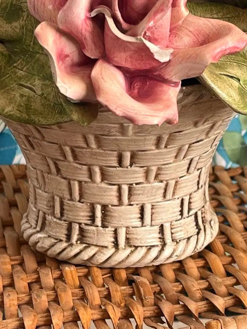 イタリア製 カポディモンテ 陶花 薔薇 オブジェ 陶器 希少品 ピンク