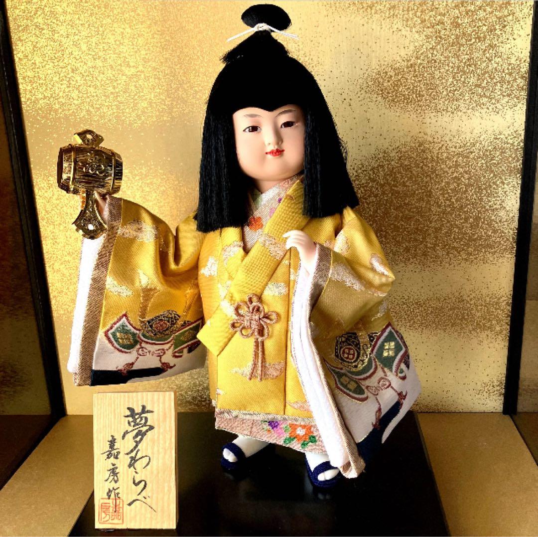 五月人形 夢わらべ 嘉房作 陶器製 ガラスケース付き 人形高さ約33cm