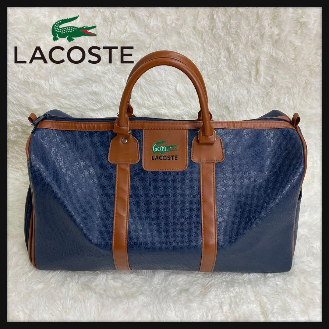 LACOSTE ラコステ ボストンバッグ ゴルフバッグ 総柄 大容量 ネイビー