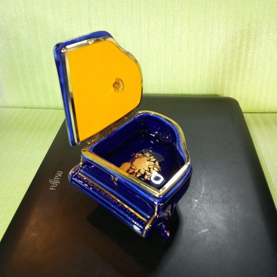 青いピアノ型オルゴール 花柄 KATO KOGEI グリーンスリーブス レア