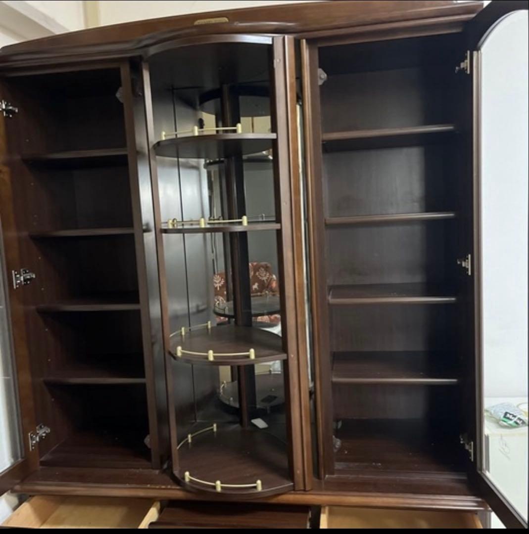 木製食器棚 ガラス回転扉付き ダークブラウン3月末処分引き取り限定