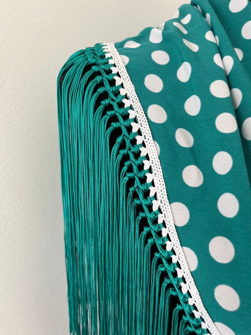 フラメンコ マントンシージョ ブルーグリーンxホワイト水玉 ブルー