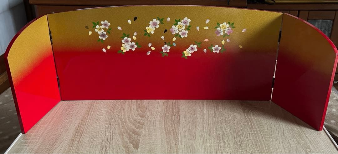 雛壇飾りの屏風 雛人形 親王飾り 尾道桜 オリジナルひな人形セット 押し花屏風 : 人形