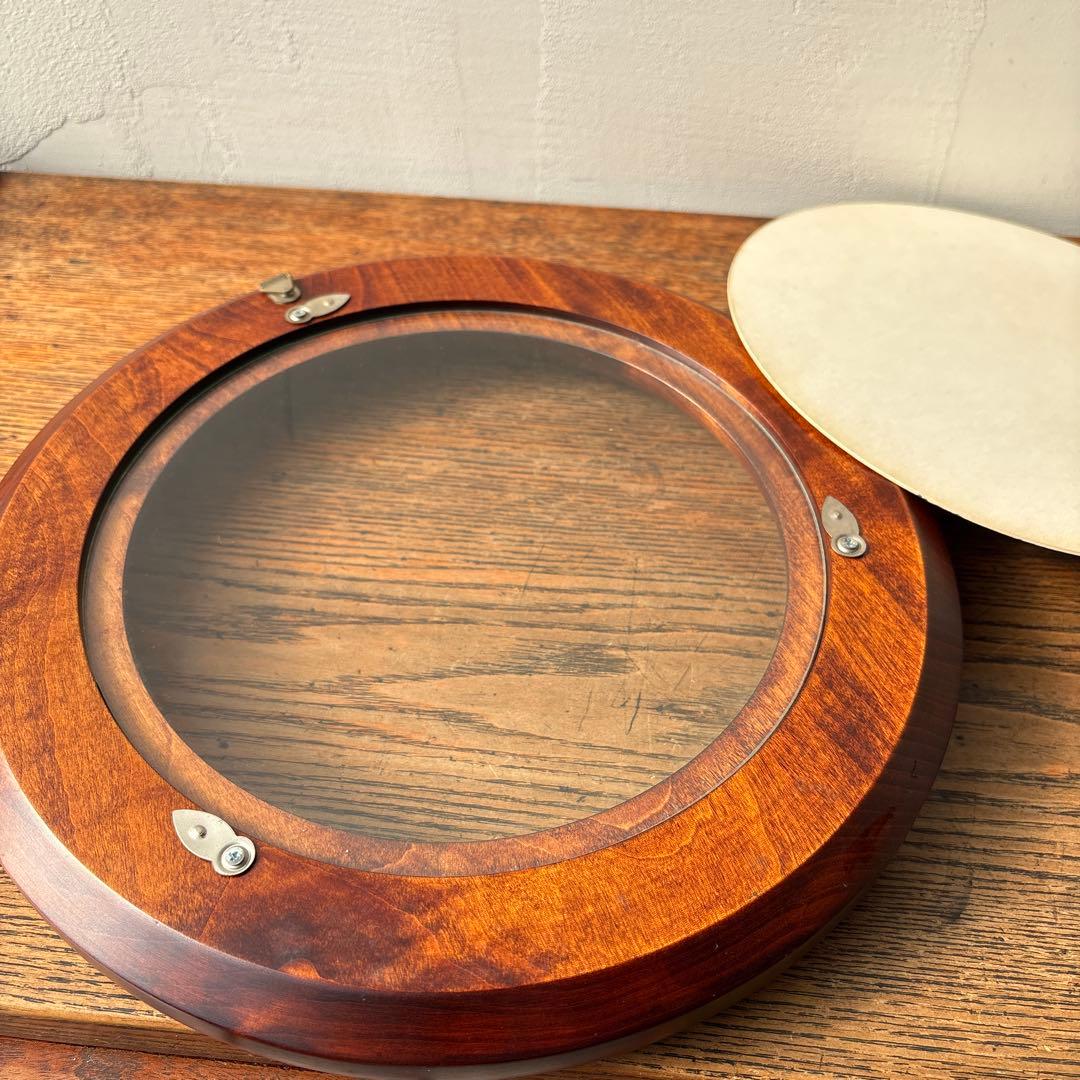 木製 無垢材 くり抜き 削りだし 丸窓 フォトフレーム 円形額縁