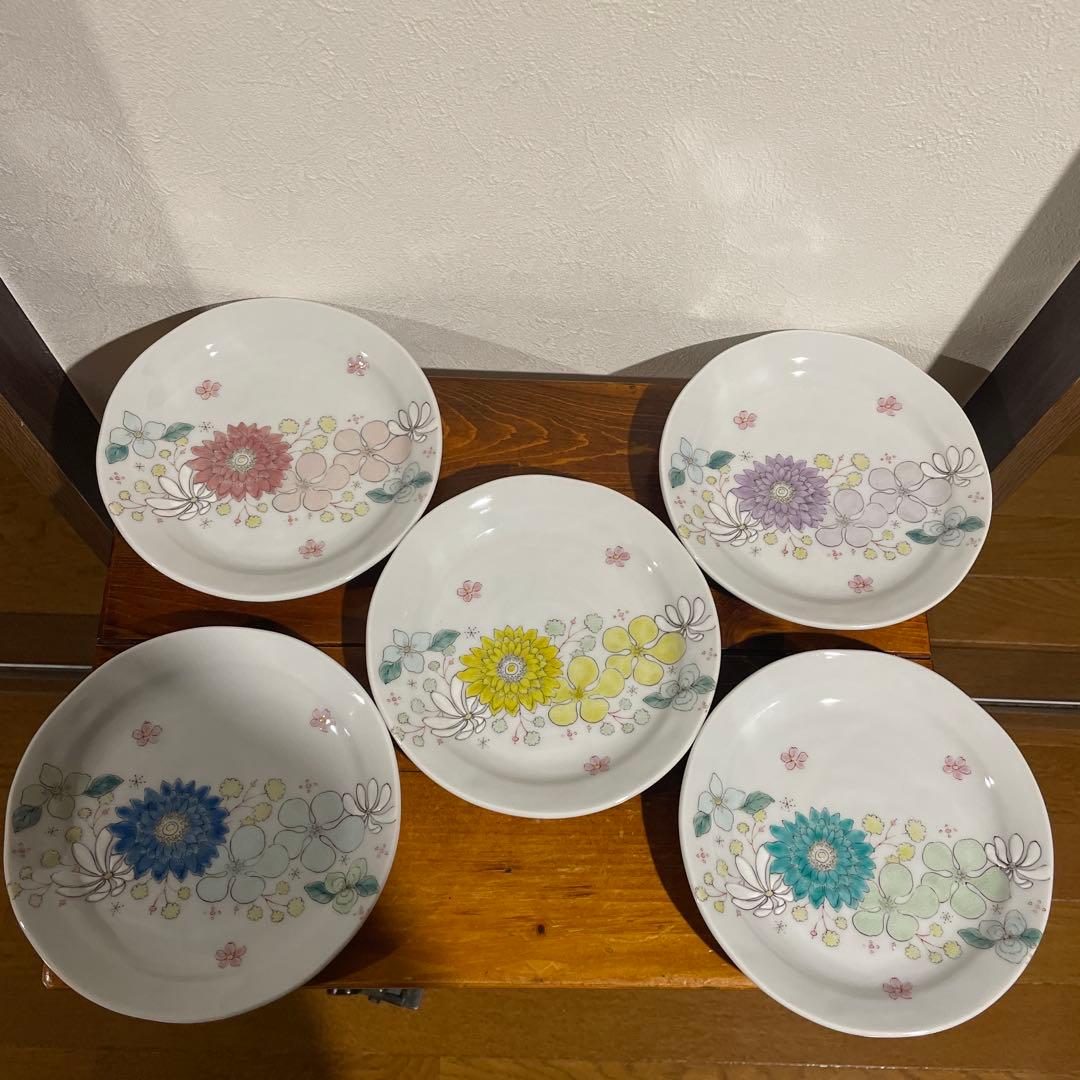 【新品・未使用】九谷焼 仙春窯 5.5号皿揃 花はな ５枚組 色絵 5.5号皿揃 花はな