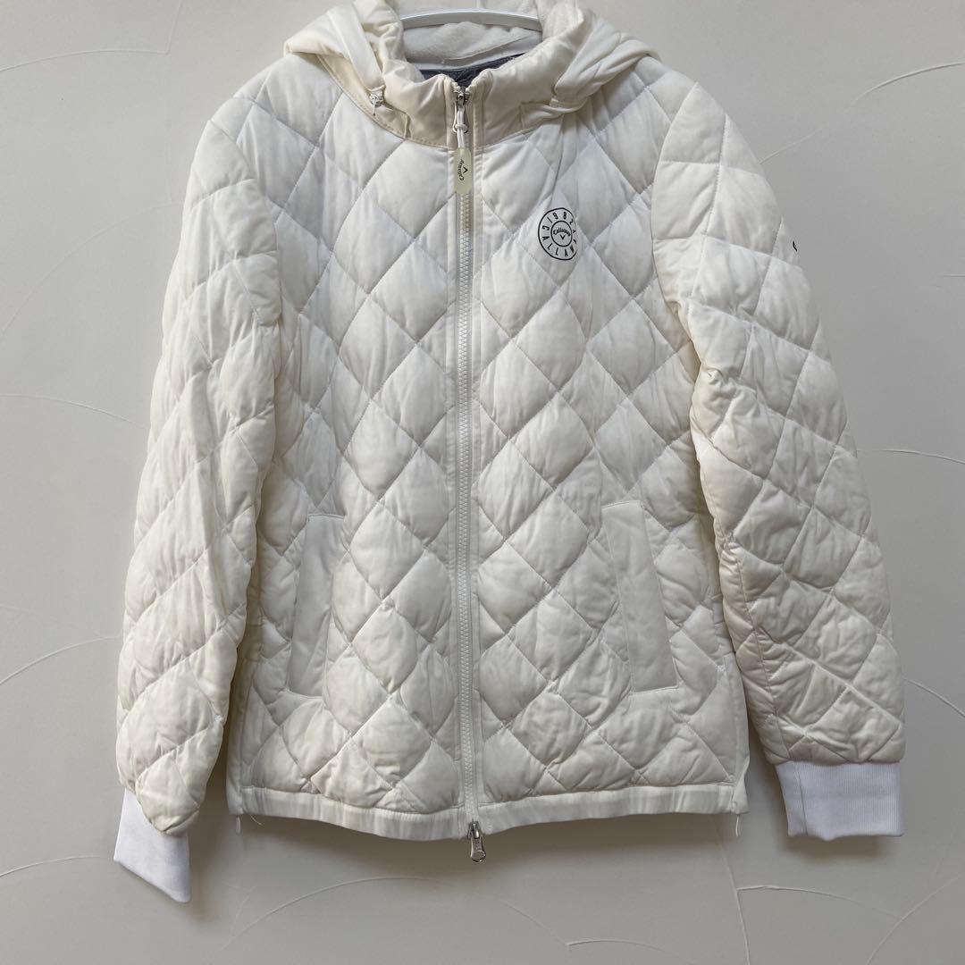 Callaway ホワイト キルティング ダウンジャケット フード付き 中綿