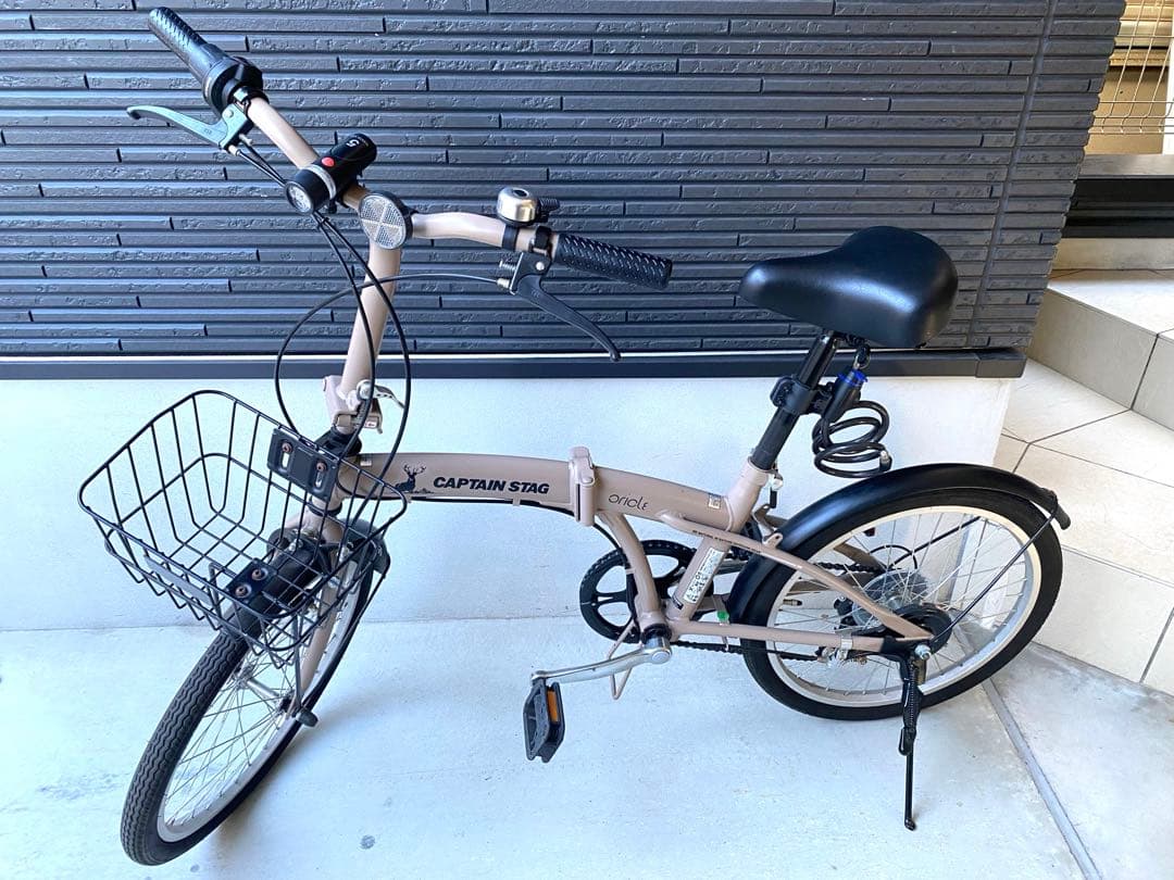 直接お渡し限定】CAPTAIN STAG 折りたたみ自転車 ベージュ20インチ