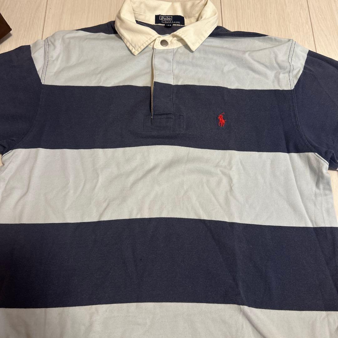 Polo ネイビーとホワイト ストライプ ポロシャツ - メルカリ