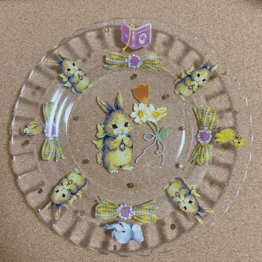 yukiemon ユキエモン コラージュアートプレート おいのりうさちゃん